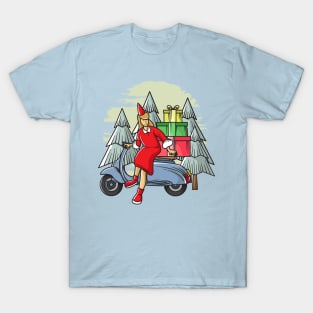 Scooter with women in christmas costumes T-Shirt